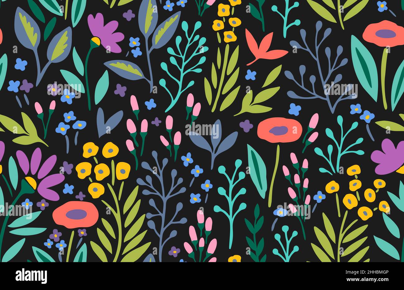 Motif sans coutures avec fleurs et éléments végétaux tendance pour un design et un tissu. Illustration de Vecteur