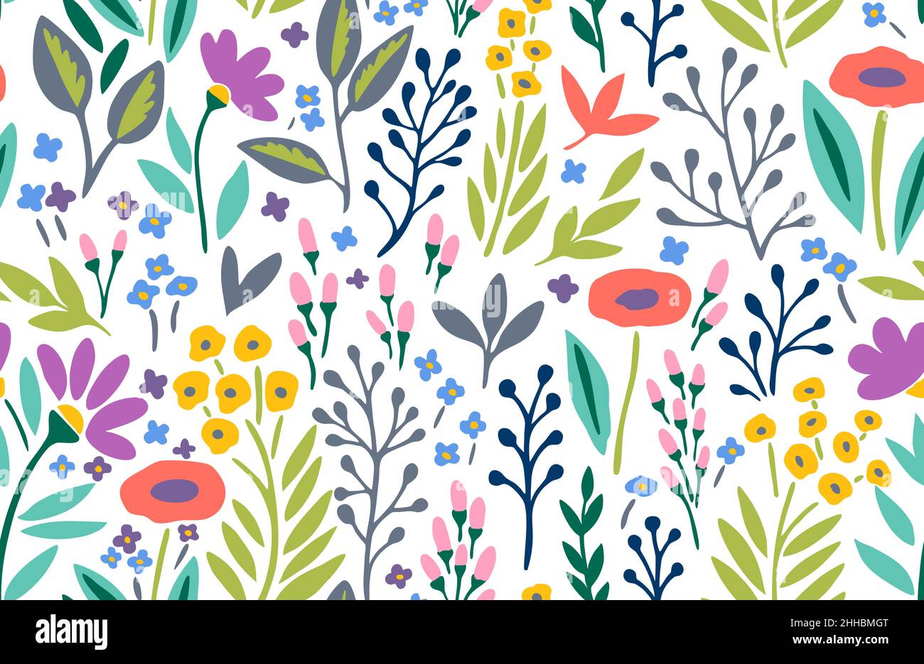 Motif sans coutures avec fleurs et éléments végétaux tendance pour un design et un tissu. Illustration de Vecteur