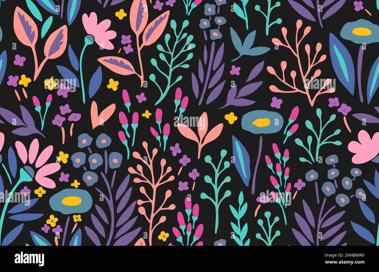 Motif sans coutures avec fleurs et éléments végétaux tendance pour un design et un tissu. Illustration de Vecteur