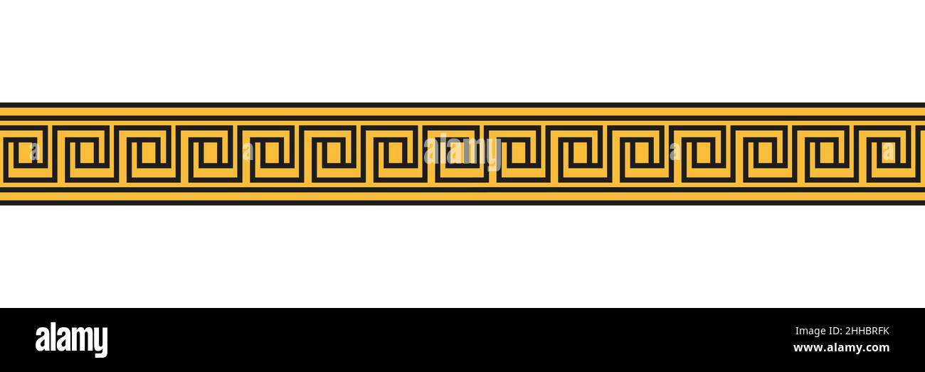 Motifs de méandre sans couture.Méandros grecs, fret ou clé.Décoration jaune pour les bordures de style Grèce Acient.Illustration vectorielle Illustration de Vecteur