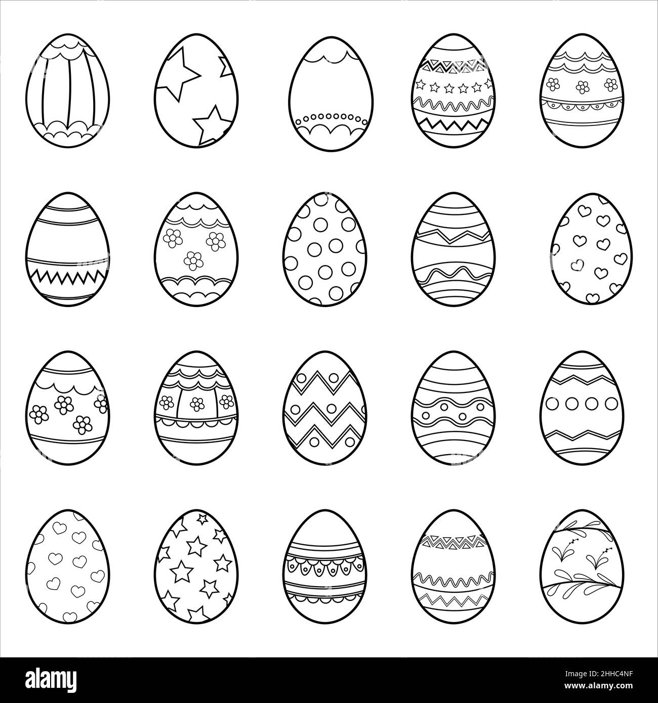Un ensemble d'œufs de Pâques noirs et blancs.Livre de coloriage.Joyeuses Pâques, vecteur isolé sur fond blanc. Illustration de Vecteur