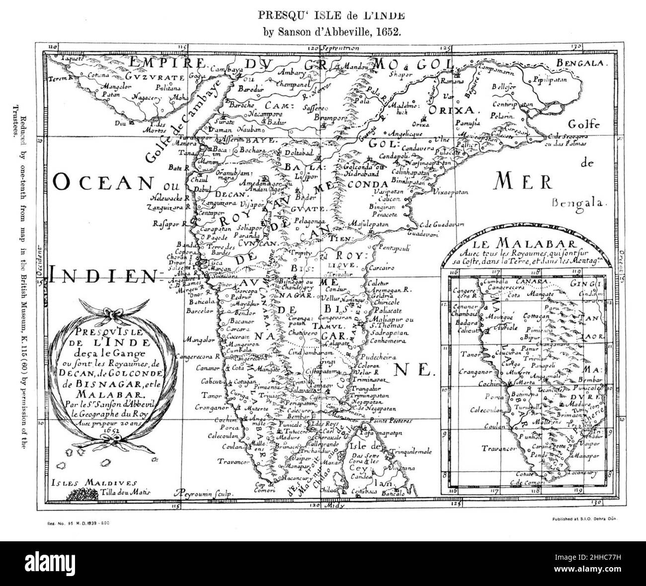 Carte de l'Inde du Sud 1652. Banque D'Images