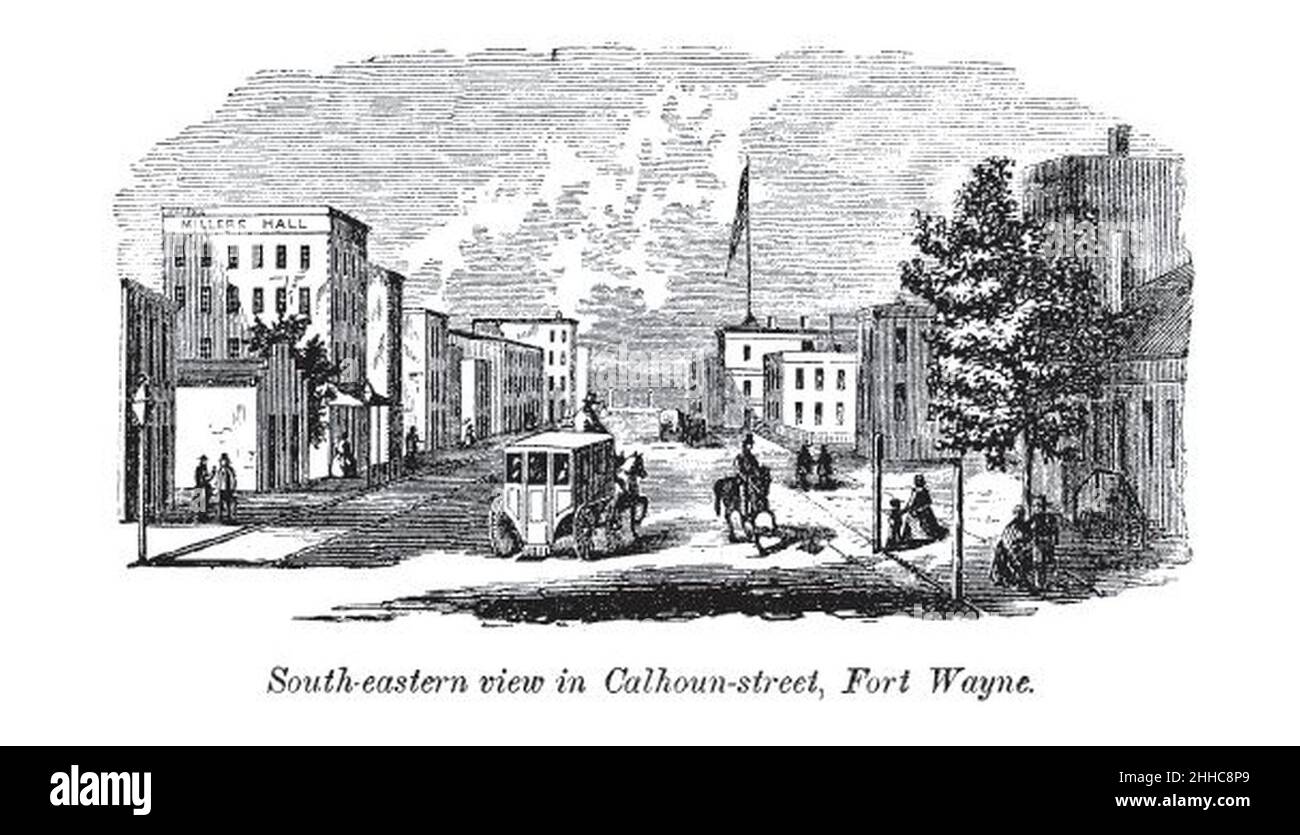 Vue sud-est dans la rue Calhoun, fort Wayne. Banque D'Images