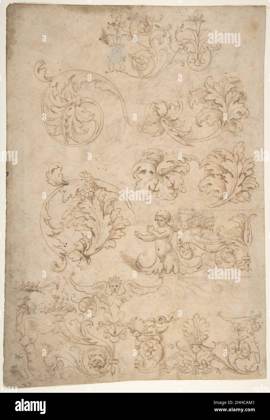 Carnet d'esquisses feuille d'études ornementales, (recto et verso) 1487–1564 attribué à Giovanni da Udine (Giovanni dei Ricamatori) Italien.Carnet d'esquisses feuille d'études ornementales, (recto et verso) 338905 Banque D'Images