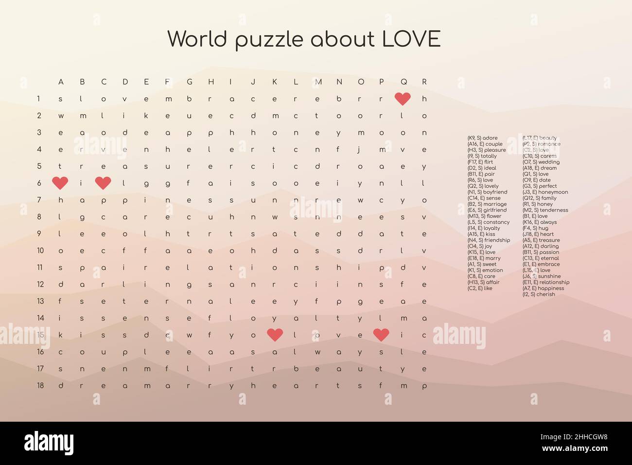 Mots Cles Du Puzzle De Jour De Saint Valentin Trouver Les Mots Enumeres Sur L Amour Dans Le Puzzle De Travail De Cerveau Test D Attention Jeu De Riddle En Anglais Les Mots Sont