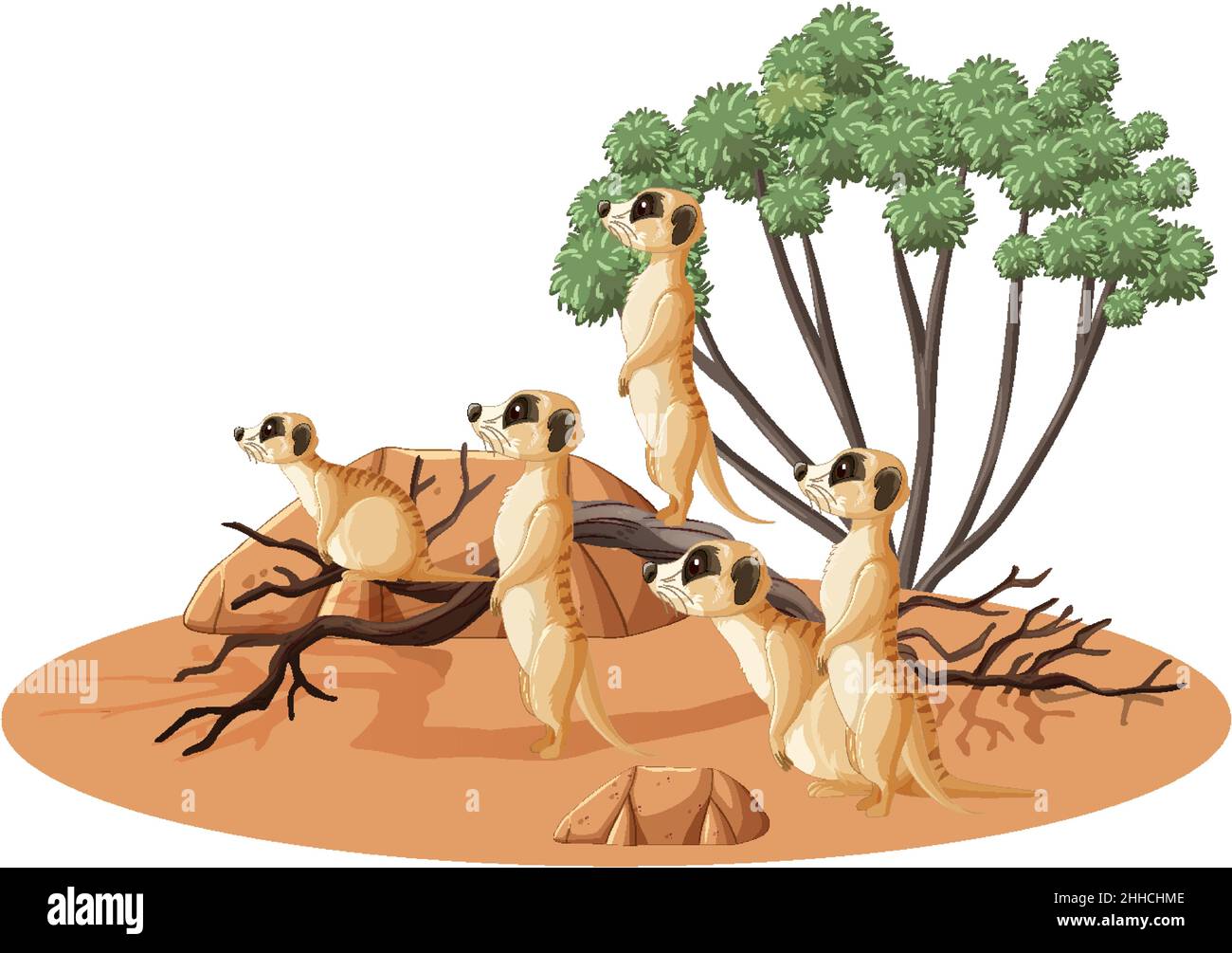 Forêt désertique isolée avec illustration de groupe meerkat Illustration de Vecteur
