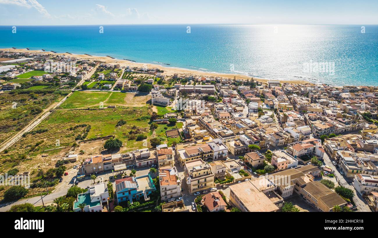 Panorama incroyable de Donnalucata d'en haut, Scicli, Ragusa, Sicile, Italie,Europe Banque D'Images