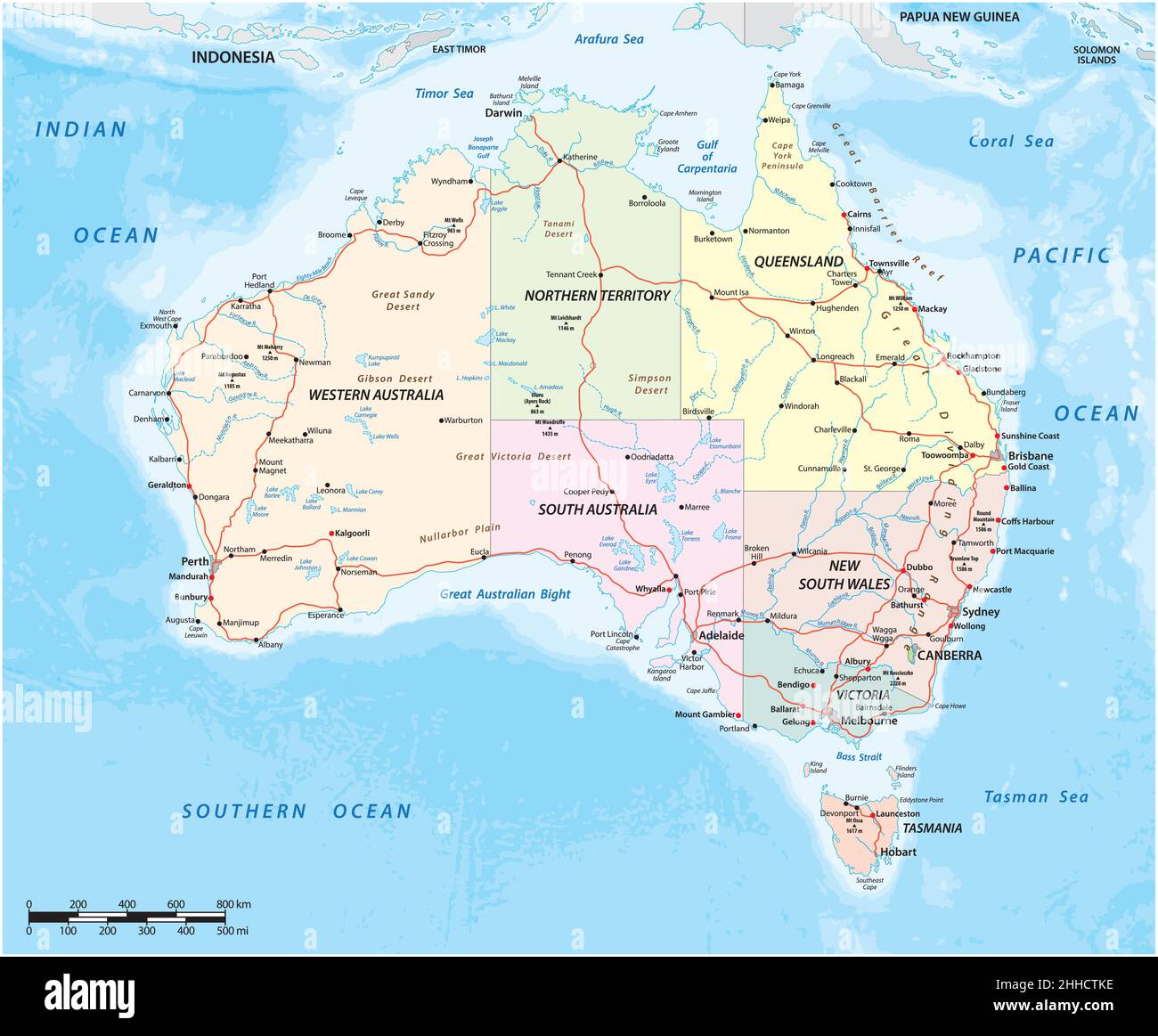 Carte vectorielle détaillée du continent australien Illustration de Vecteur