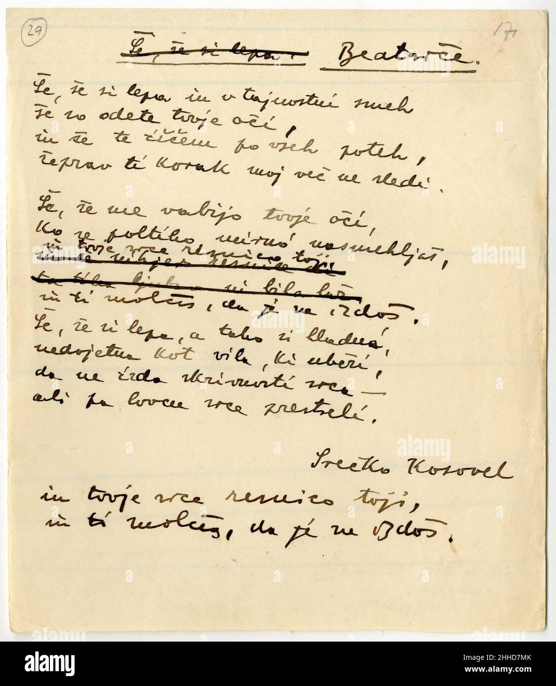 Srečko Kosovel - Beatrice (še, še si lepa). Banque D'Images