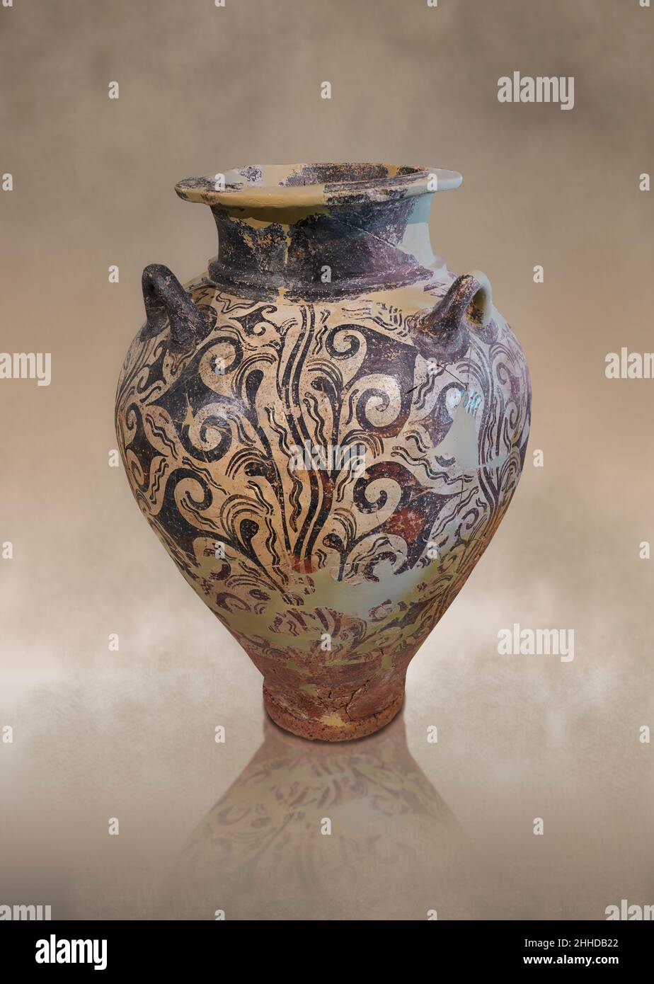 Poterie de style palais mycénéen - Pot de Piriforme avec décoration florale stylisée, peut-être papyrus, avec des ondulations d'eau.Tombeau de Kazarma tholos, 1500-1450 av. J.-C.N/a Banque D'Images