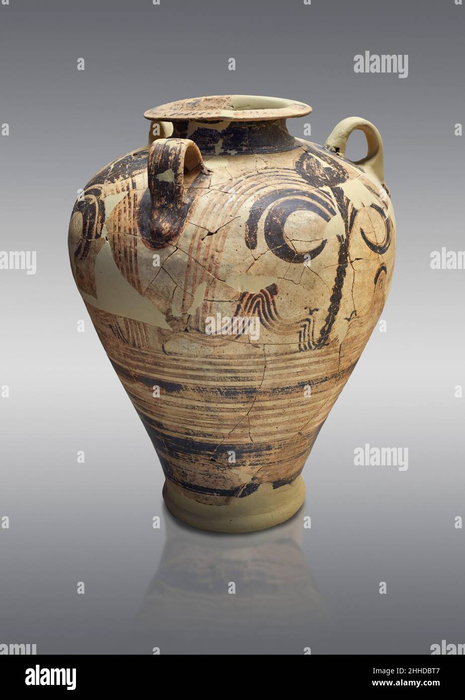 Poterie mycénienne .Bocal de Piriforme avec motif de papyrus floral répété, 1500-1450 av. J.-C., cimetière Mycenaean de Dendra.Musée archéologique de Nafplio.Agai Banque D'Images