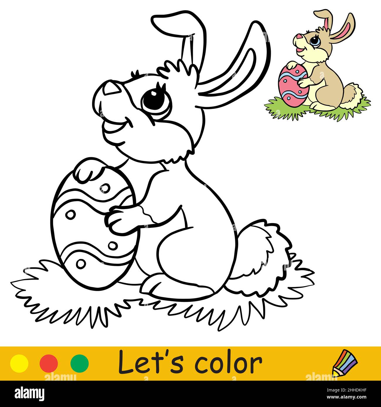 Modele Dessin Lapin De Paques Mignon lapin de pâques avec œuf de pâques.Page de livre de coloriage avec  modèle de couleur.Illustration de dessin animé vectoriel.Pour enfants  coloriage, carte, imprimé, design, décor Image Vectorielle Stock - Alamy