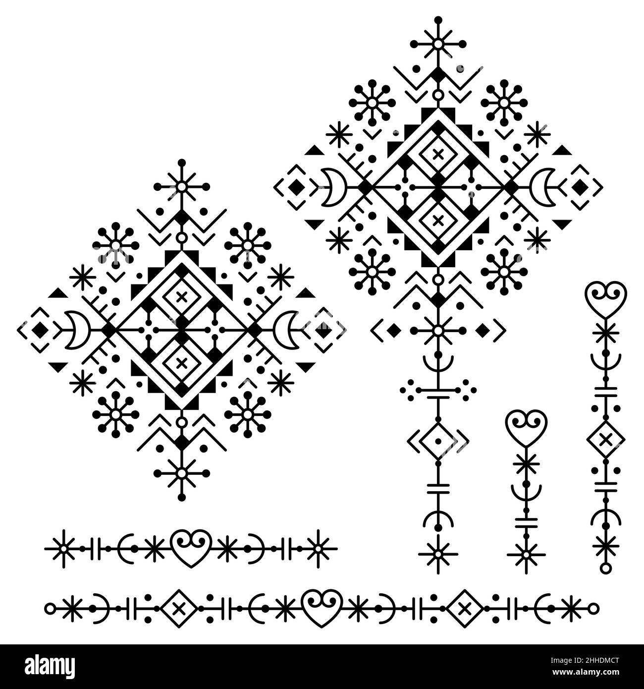 Nordic minimaliste géométrique ligne art vectoriel ensemble - carrés et longs, collection de motifs ornementaux inspiré de l'art Viking islandais rune Illustration de Vecteur