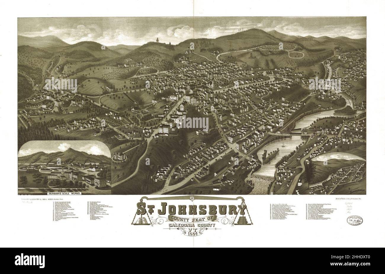 St. Johnsbury, siège de comté du comté de Caledonia, T. 1884. Banque D'Images