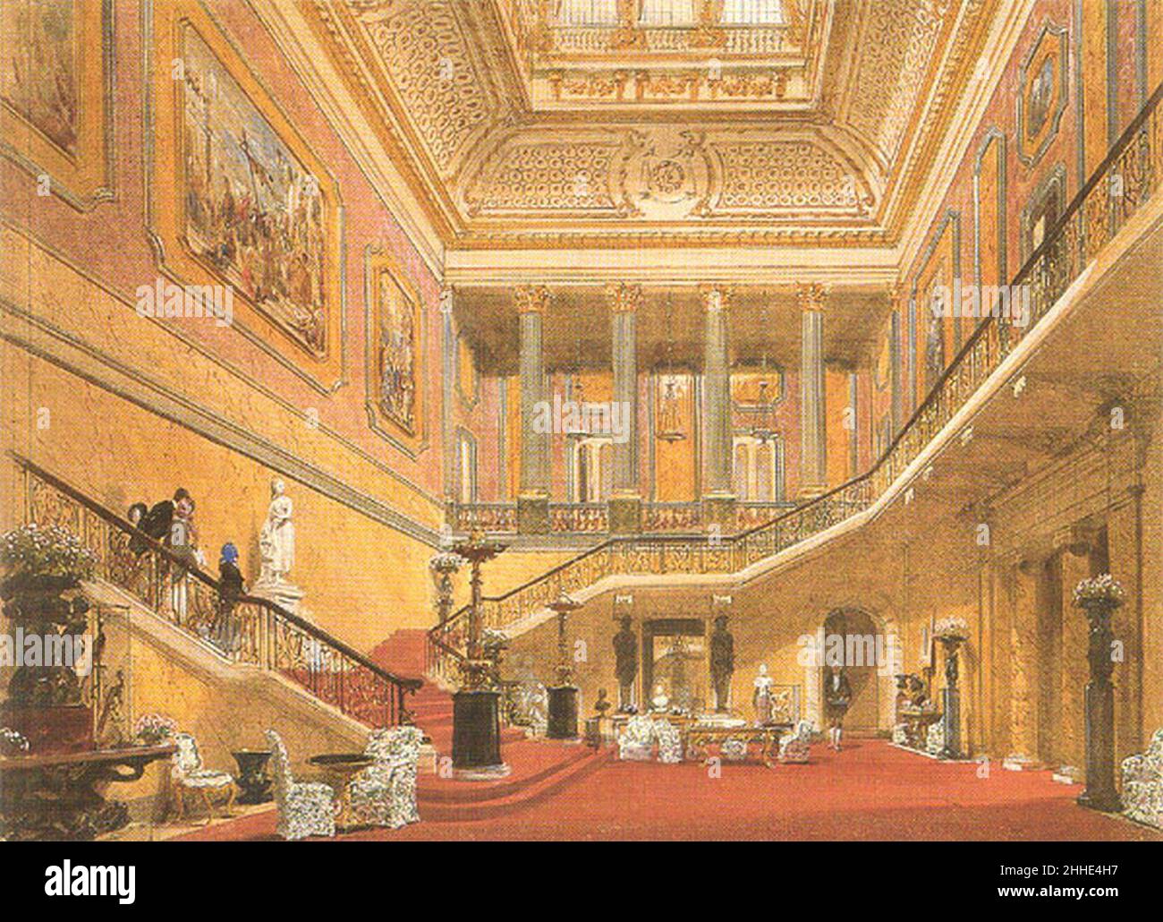 Stafford House hall central et escalier principal par Joseph Nash 1850. Banque D'Images