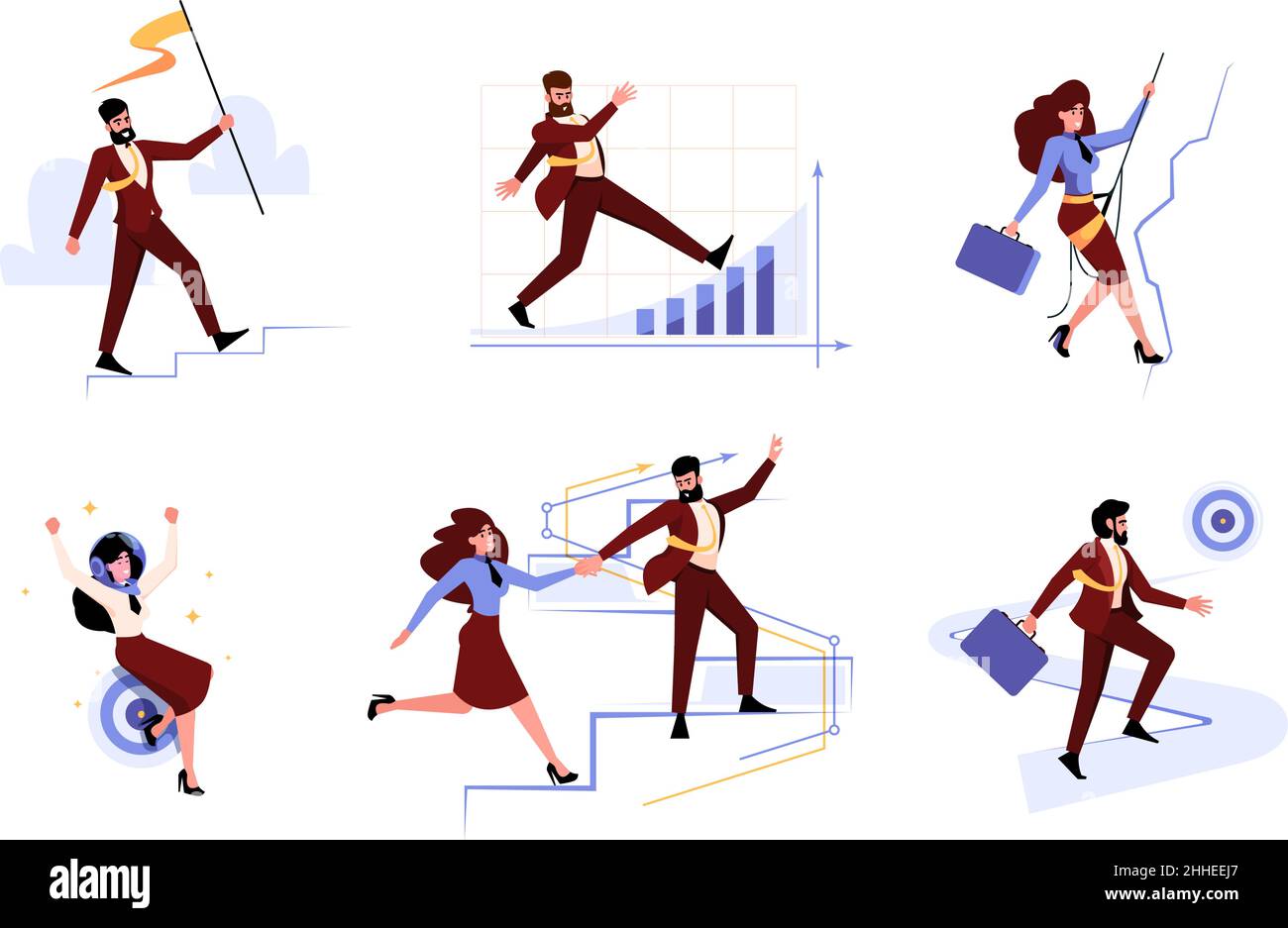 Objectifs de l'entreprise.L'équipe des managers qui réussissent et les patrons qui se déplacent vers les objectifs la diversité cible le parcours actif de l'emploi qui garent les personnages du concept d'entreprise vectoriel Illustration de Vecteur
