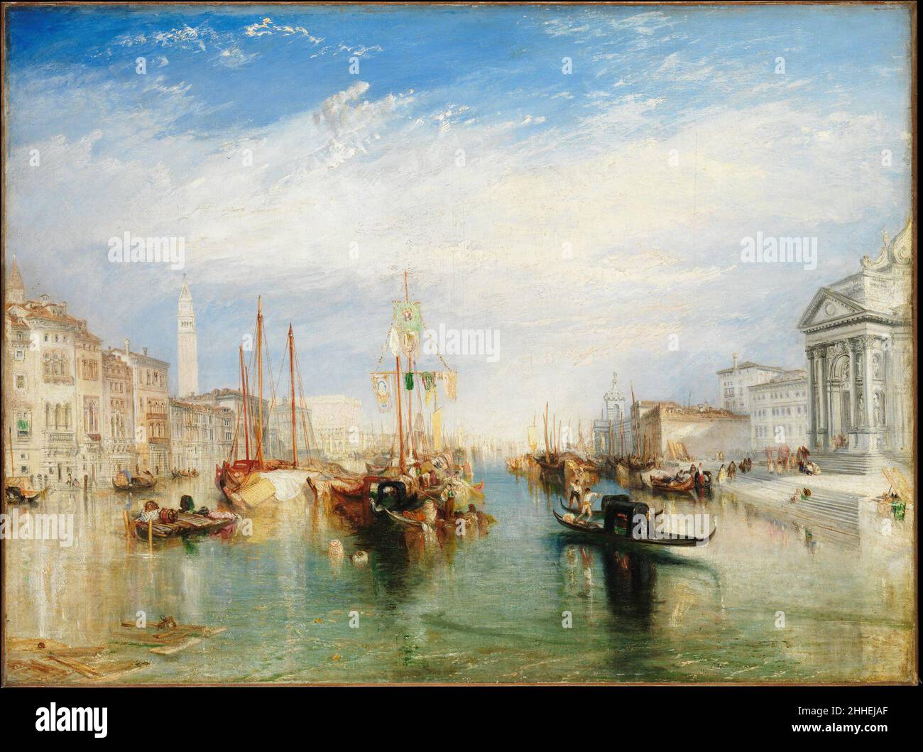 Venise, de la véranda de Madonna della Salute ca.1835 Joseph Mallord William Turner British Turner s'est inspiré de son expérience considérable en tant que peintre marin et de la brillance de sa technique en tant que coloriste pour créer cette vue, dans laquelle les fondations des palais de Venise se fondent dans les eaux de la lagune par le biais de réflexions délicates.Il a basé la composition sur un dessin au crayon plutôt léger fait lors de son premier voyage à Venise, en 1819, mais la peinture est vraiment le résultat de sa deuxième visite, en 1833.Il a exposé cette toile à la grande acclat à la Royal Academy, Londres, i Banque D'Images