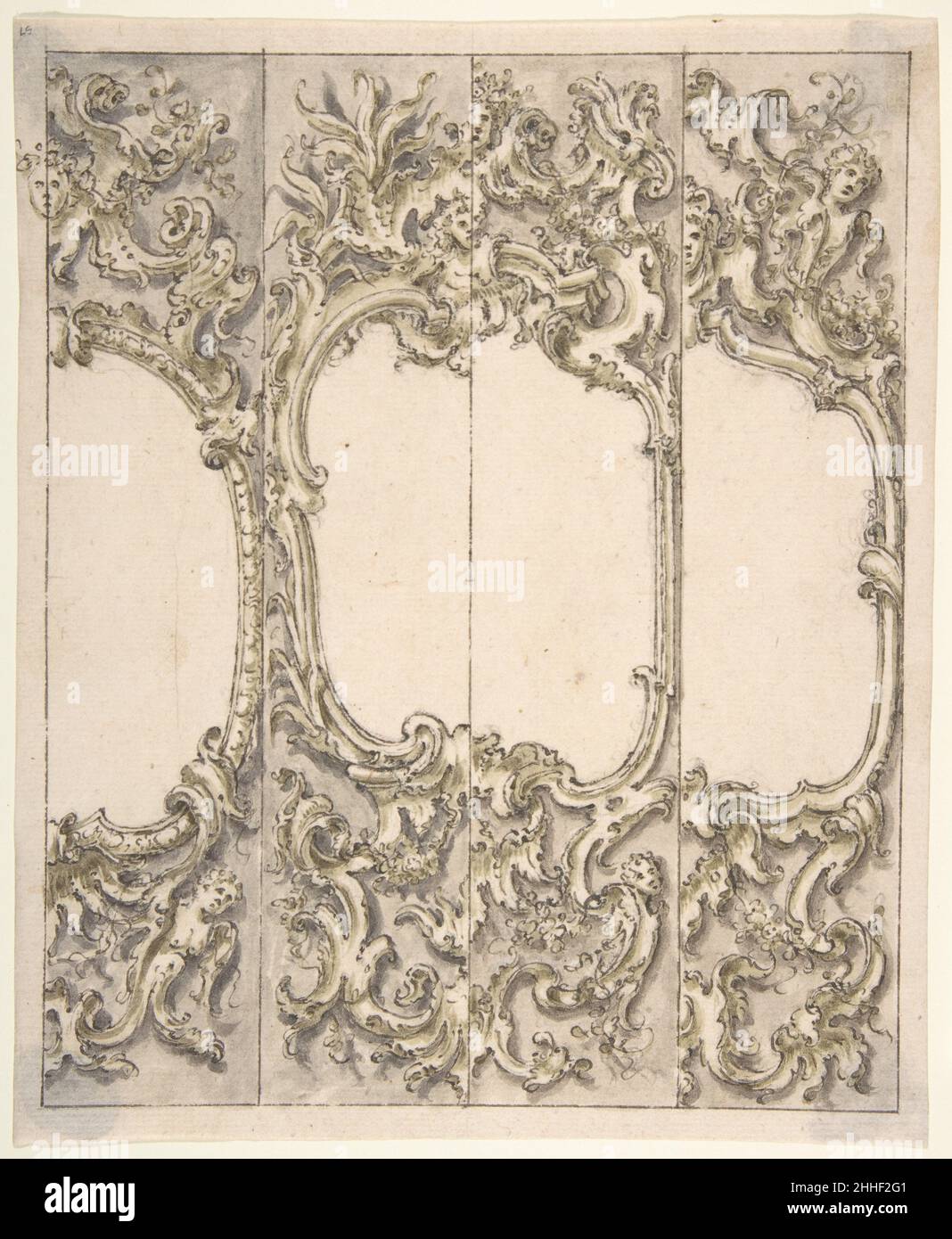 Dessins pour la moitié d'un Cartouche dans le style Rococo 1700–1780 Anonyme, Italien, piémontais, Italien du 18th siècle.Motifs pour la moitié d'une cartouche dans le style Rococo 340339 Banque D'Images