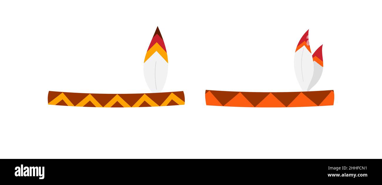 Chapeau indien avec plumes Icon Set isolé sur fond blanc. Illustration de Vecteur