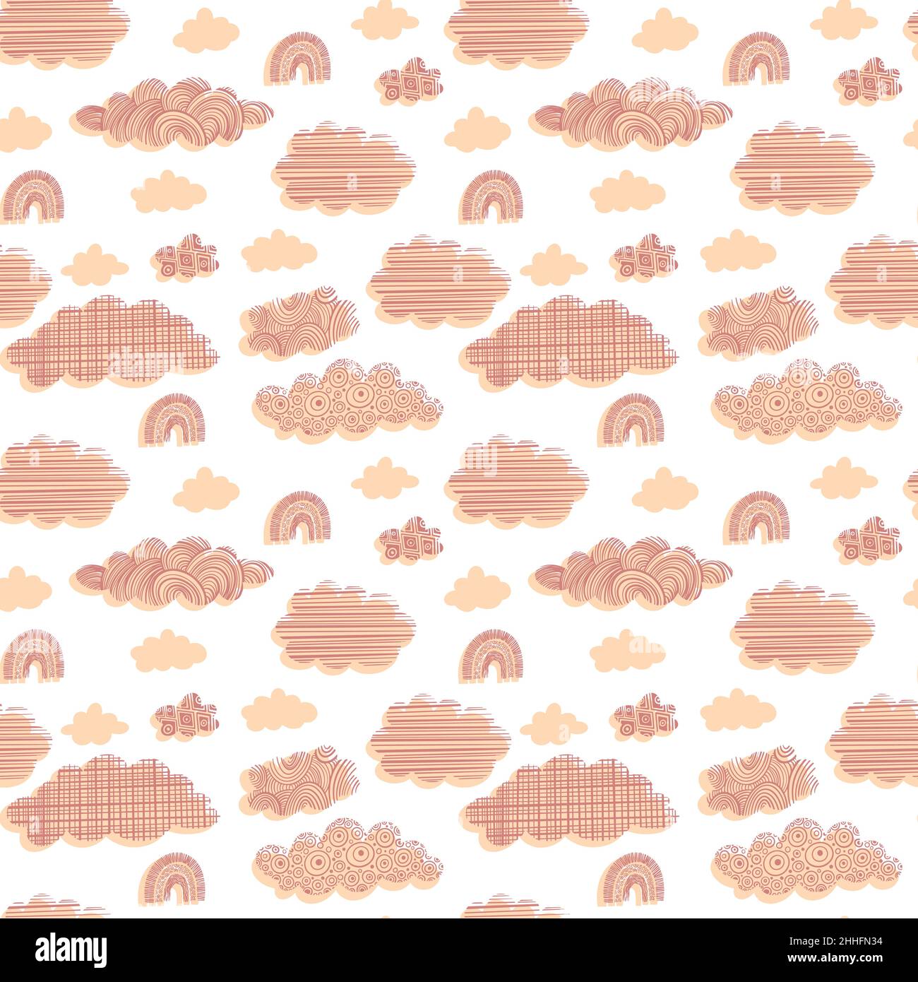 Motif sans couture avec nuages dessinés à la main.Arrière-plan mignon de la pépinière.Illustration vectorielle. Illustration de Vecteur