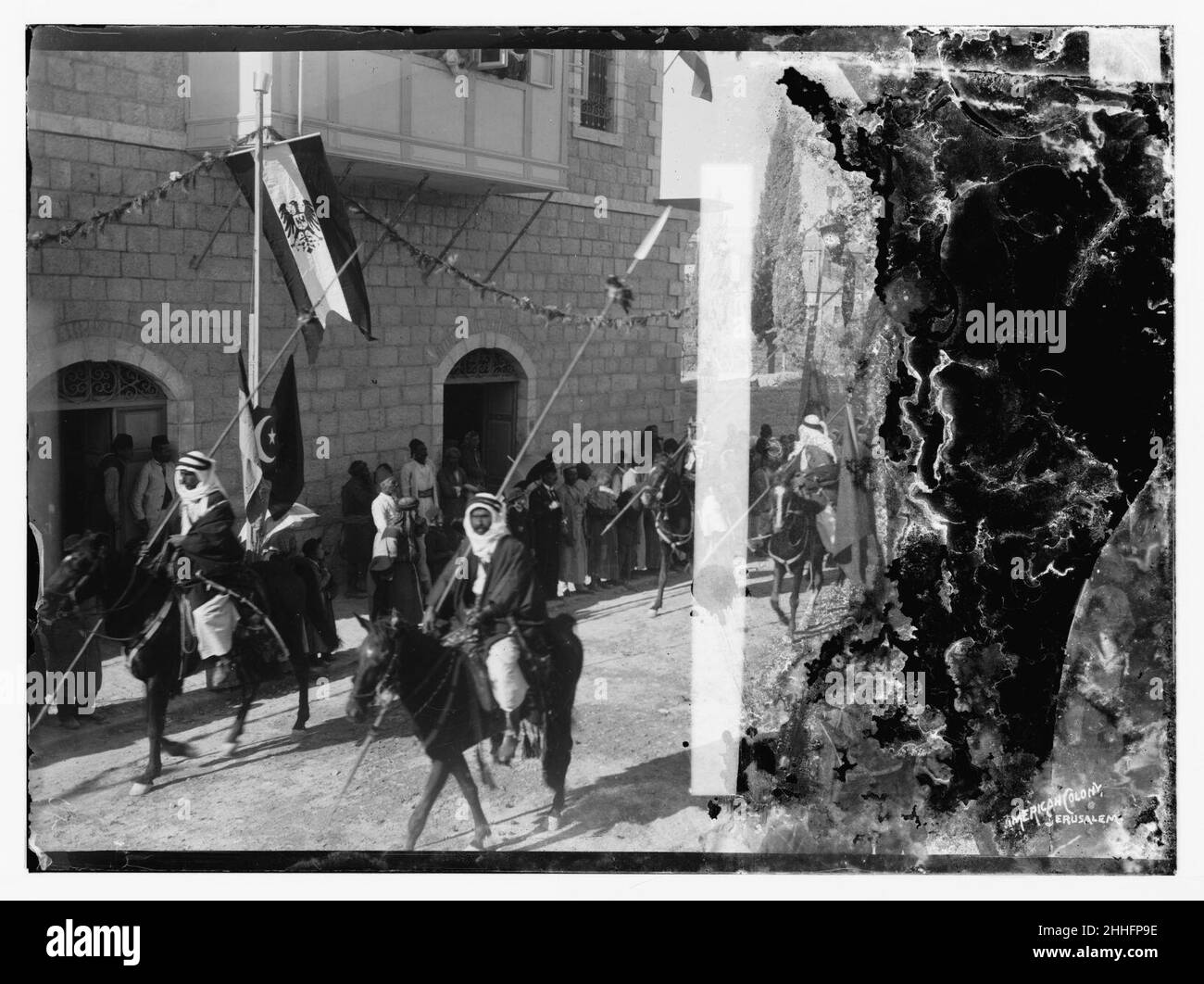 Visite d'État à Jérusalem de Guillaume II d'Allemagne en 1898. Lanciers en procession de la rue arabe. Banque D'Images