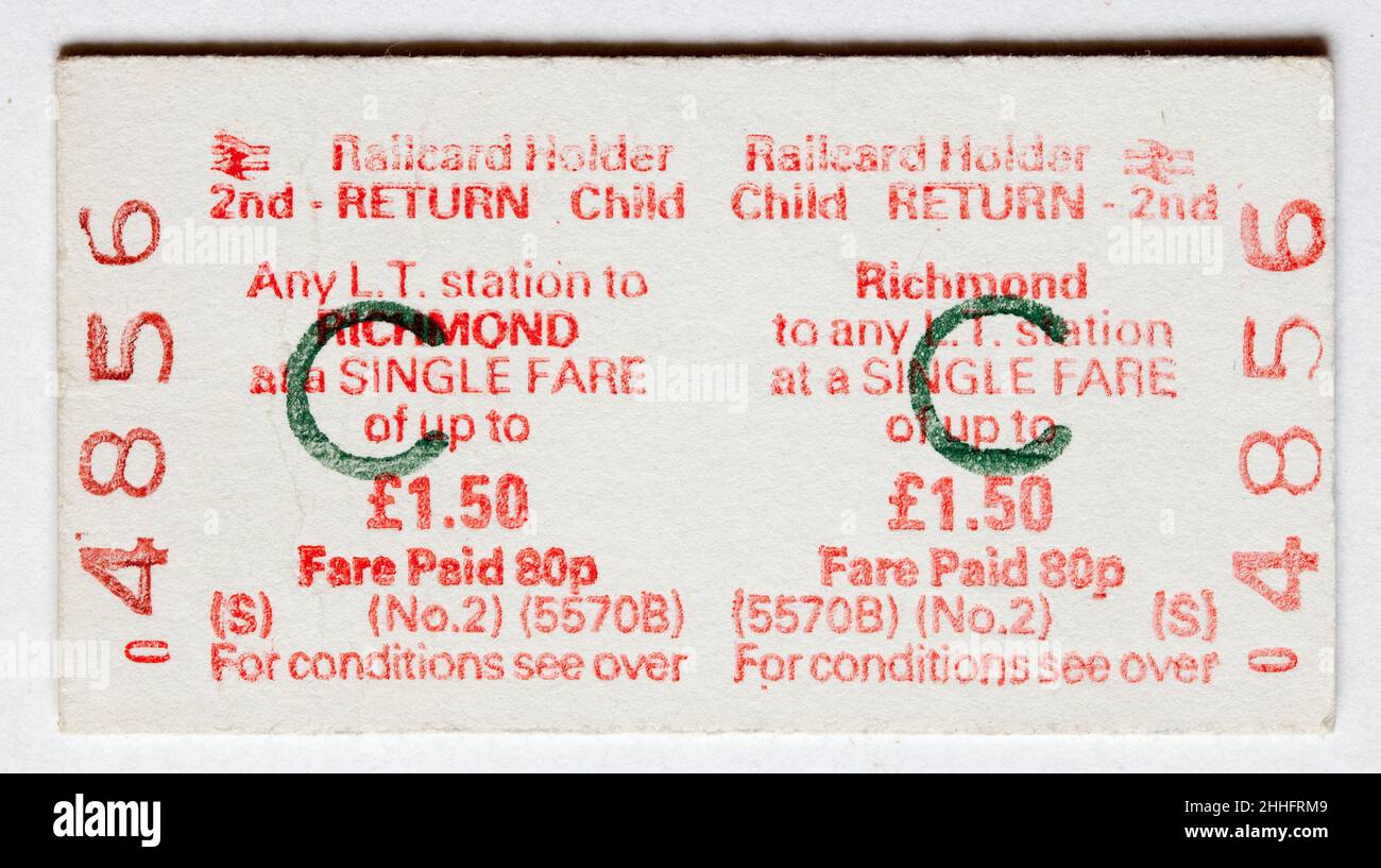 Vintage 1970s London British Railway train Ticket - Richmond Banque D'Images