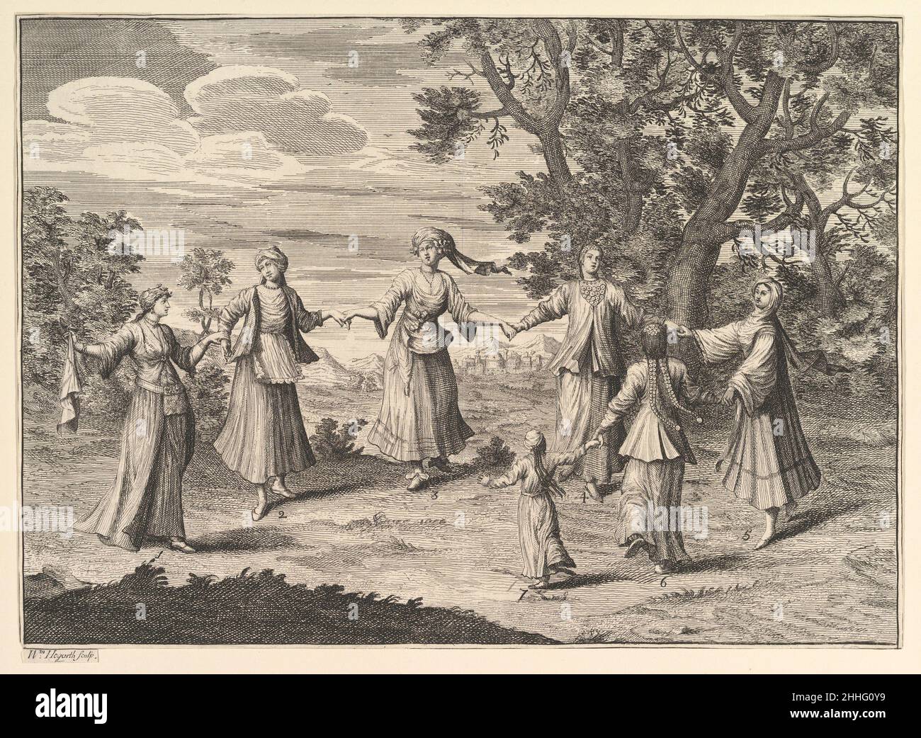 A Native Dance (Aubry de la Mottraye's Travels partout en Europe, en Asie et dans une partie de l'Afrique...), Londres, 1724, vol. I, pl.11) 1723–24 William Hogarth le Britannique Hogarth a fait cet imprimé au début de sa carrière pour illustrer un livre de voyage de l'auteur français Aubry de la Mottraye.L'image d'un danseur grec provient des images du Recueil de cent estampes representants differéntes nations du Levant...(Une collection de cent estampes représentant les nations du Levant, 1712-13).Dans cette publication antérieure, les gravures pertinentes de Gérard Scoton (1643–1715), Jacques de Franssières et Pi Banque D'Images