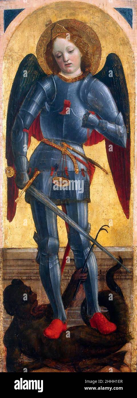 Archange Michael par l'artiste italien de la Renaissance, Vincenzo Foppa (c.1427–1430 – c.1515–1516), tempera sur peuplier, c.1460-62 Banque D'Images