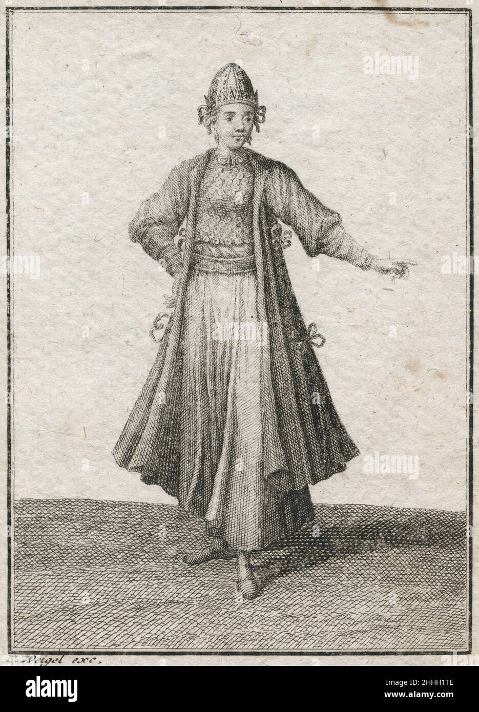 Gravure antique de 17th siècles, 'une jeune fille bulgare' (Eine Bulgari  Jungfer) par Johann Christoph Weigel, connu sous le nom de Christoph Weigel  The Elder (1654-1725).SOURCE : GRAVURE ORIGINALE Photo Stock - Alamy