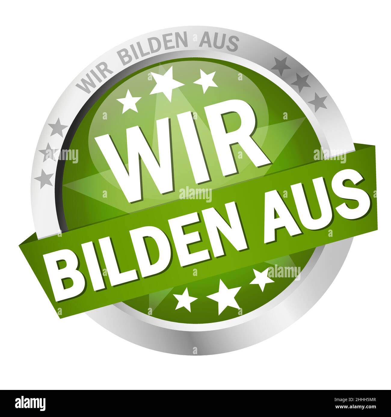 EPS 10 vectoriel avec bouton rond de couleur avec bannière et texte que nous éduquons (en allemand) Illustration de Vecteur