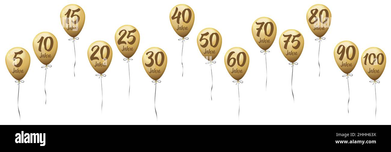 fichier d'illustration vectoriel eps avec ballons de jubilé d'or d'affaires, texte en allemand, pour 5 à 100 ans anniversaire Illustration de Vecteur