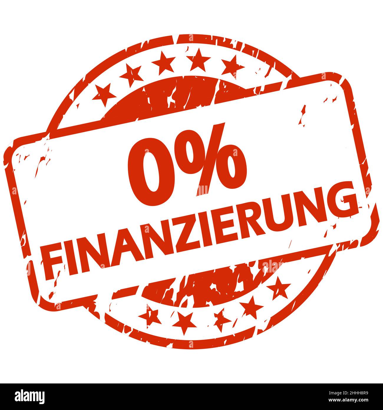 EPS 10 vecteur avec timbre rond rouge grunge avec bannière et texte 0% de financement (en allemand) Illustration de Vecteur
