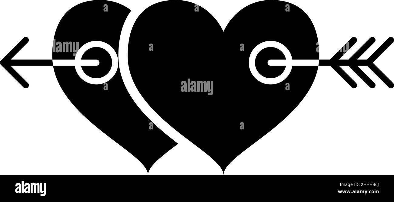 Deux coeurs avec symbole vectoriel de glyphe de flèche Illustration de Vecteur