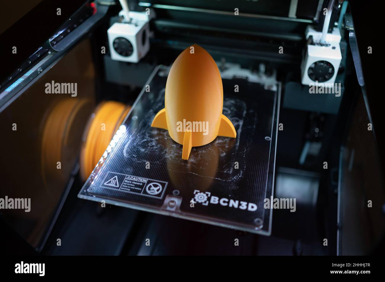 Modèle fusée représentant l'impression dans l'espace.Print3D exposition itinéraire sur les nombreuses utilisations de l'impression 3D, y compris la santé, la mode et les inconvénients Banque D'Images