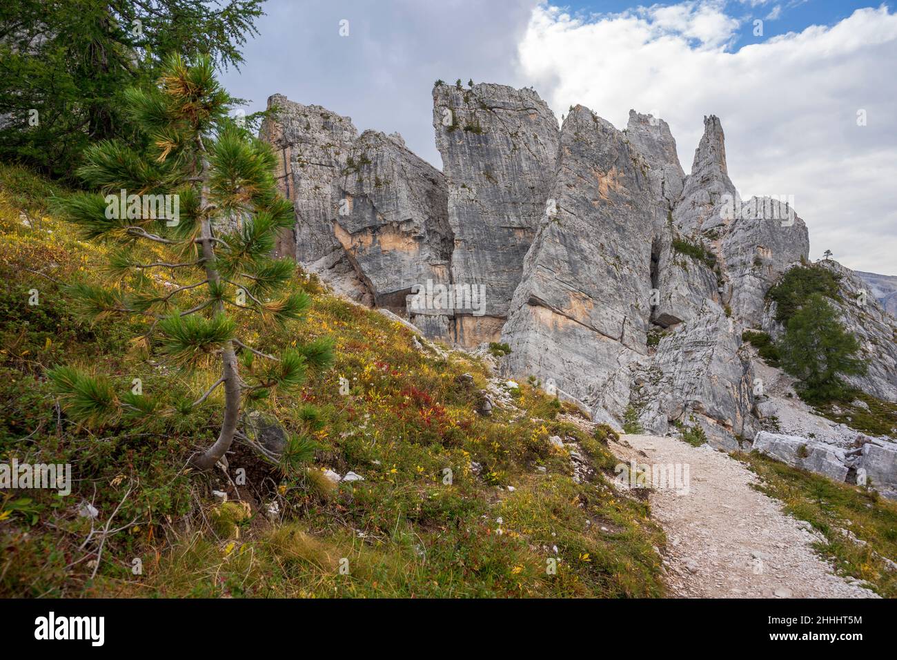 Vue sur le Cinque Torri.Tyrol du Sud.Dolomites. Banque D'Images