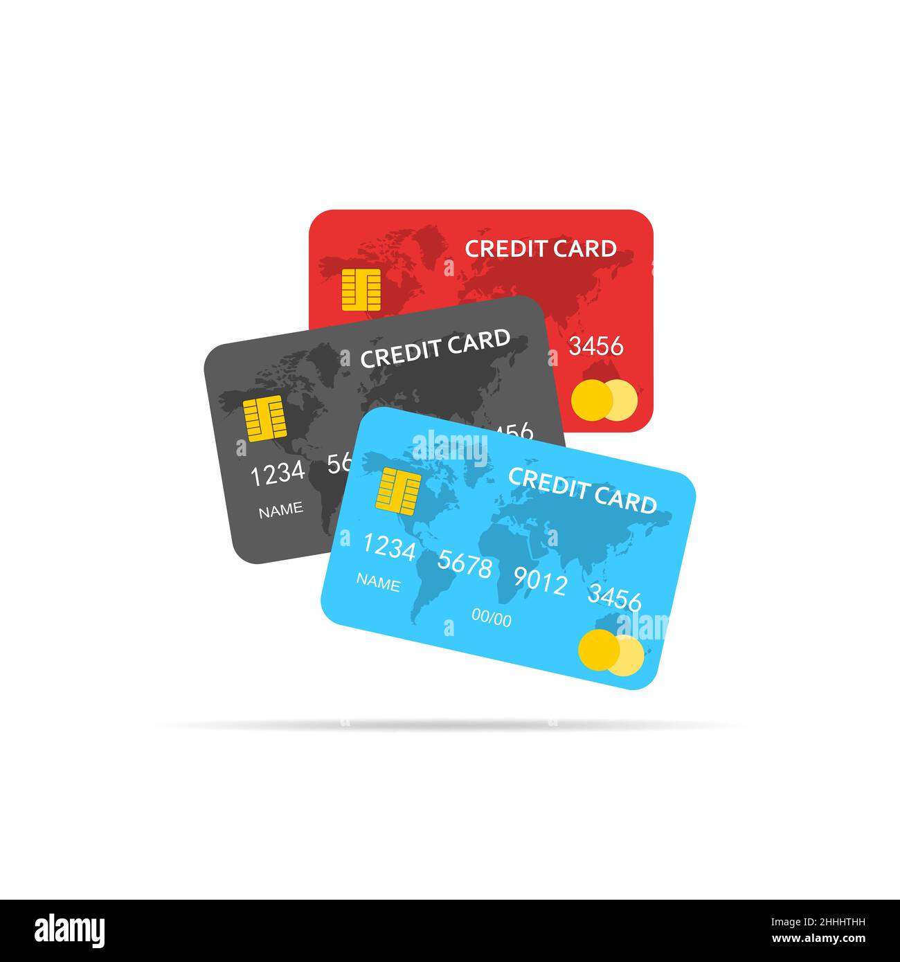 Ensemble de cartes de crédit isolées.Illustration vectorielle.Cartes de crédit bancaires colorées à motif plat. Illustration de Vecteur