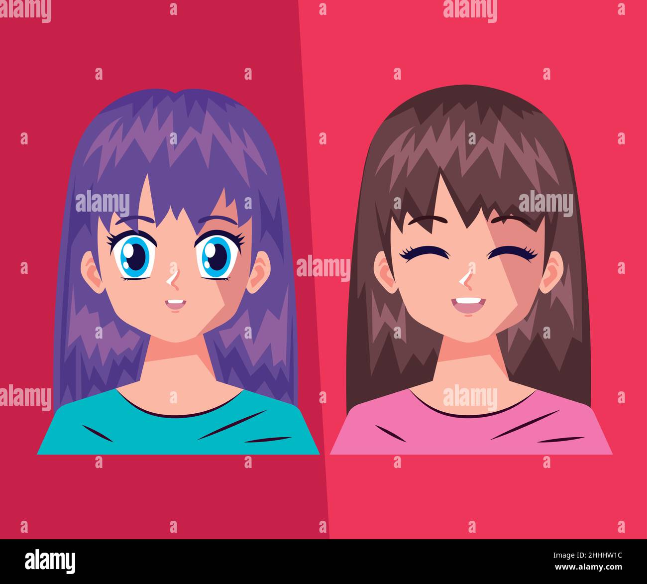 filles anime couple personnages Illustration de Vecteur