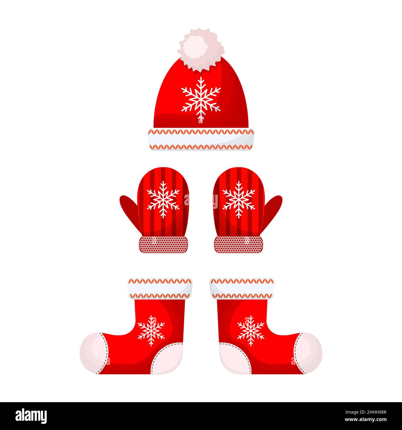 Paire de moufles de Noël, chapeau d'hiver et bottes en feutre sur fond  blanc.Illustration vectorielle.Vêtements de Noël à motif plat Image  Vectorielle Stock - Alamy