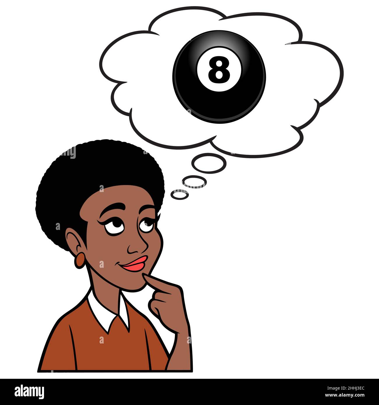 Black Woman Thinking about an Eight ball - Une illustration de dessin animé d'une Black Woman Thinking about Playing pool. Illustration de Vecteur