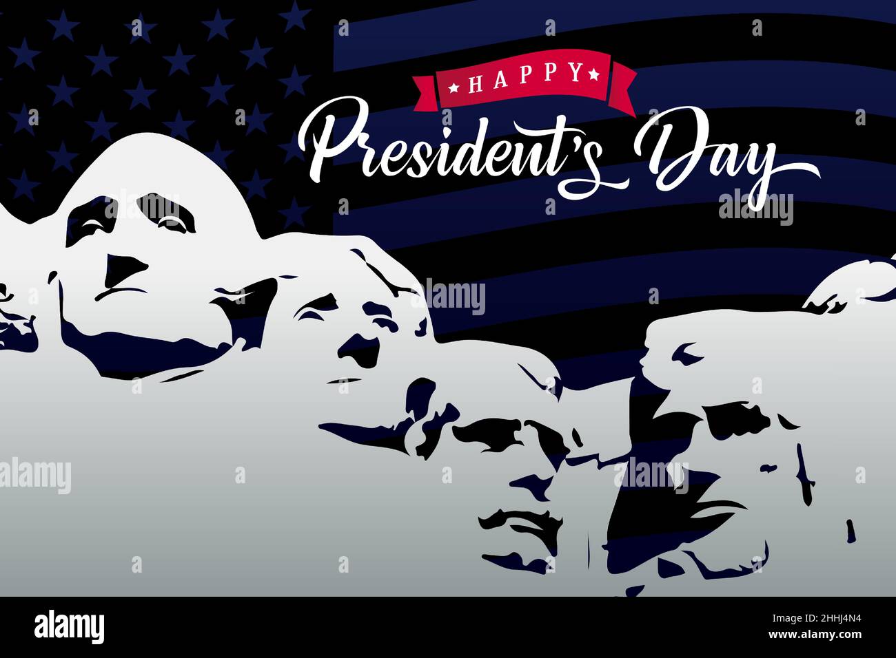 Joyeux jour du Président avec Mount Rushmore.4 US présidents monument arrière-plan conception pour la bannière, l'affiche, carte de voeux.Illustration vectorielle Illustration de Vecteur