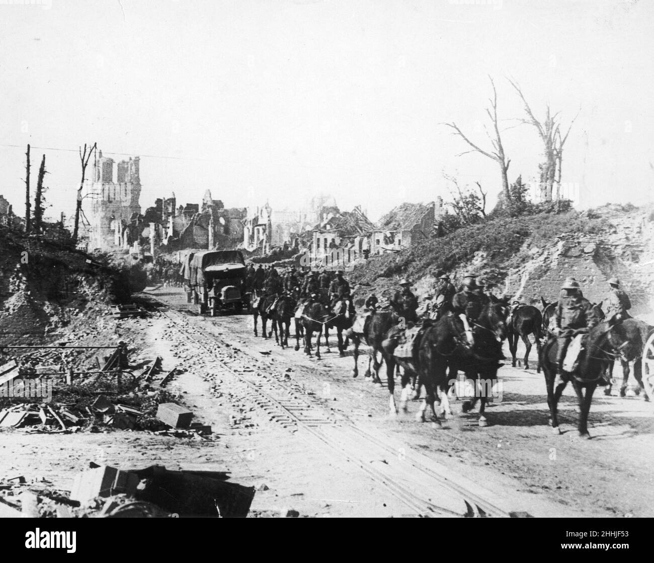 Vue sur la porte de Menin.Ypres, Belgique.Septembre 1918. Banque D'Images