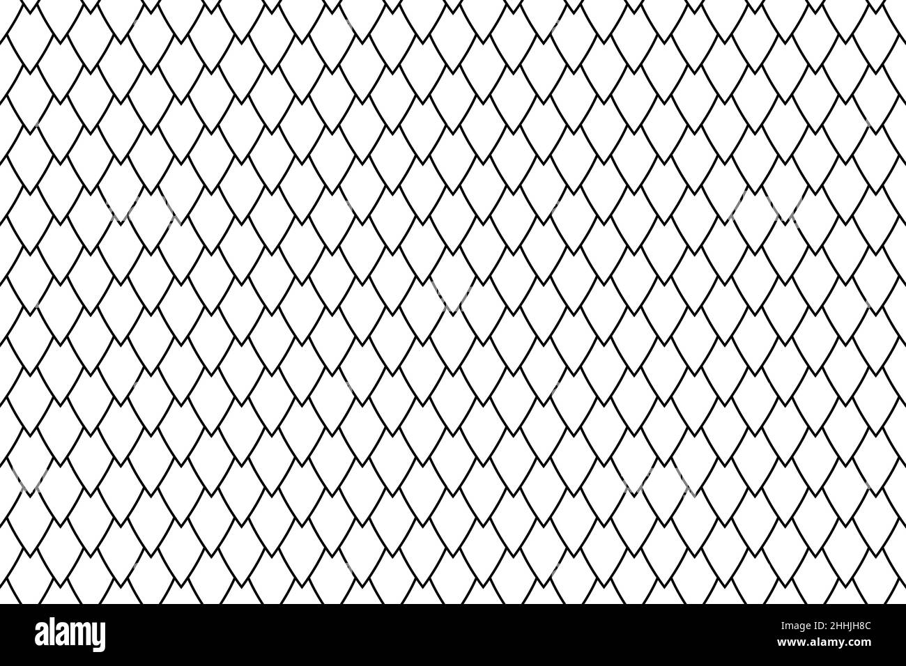 Motif géométrique simple sans couture de Drago Squama.Arrière-plan noir et blanc ou texture de toit.Papier peint minimal.Peau décorative de reptile ou taï de sirène Illustration de Vecteur