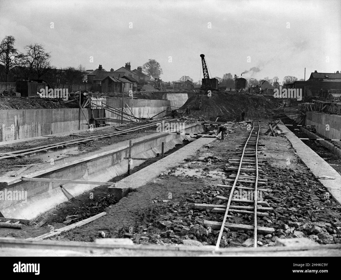 Plates-formes en construction à la station de métro Uxbridge 1936 Banque D'Images
