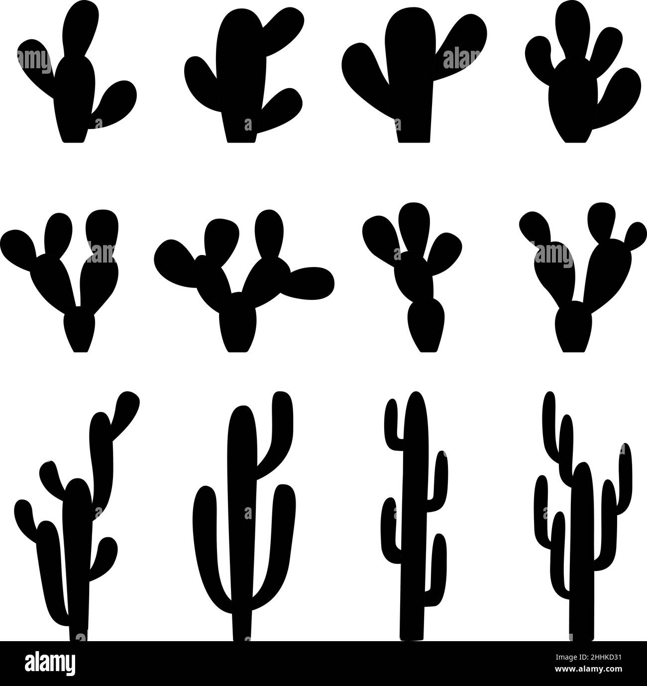 Jeu de silhouettes noires de cactus, illustration vectorielle Illustration de Vecteur