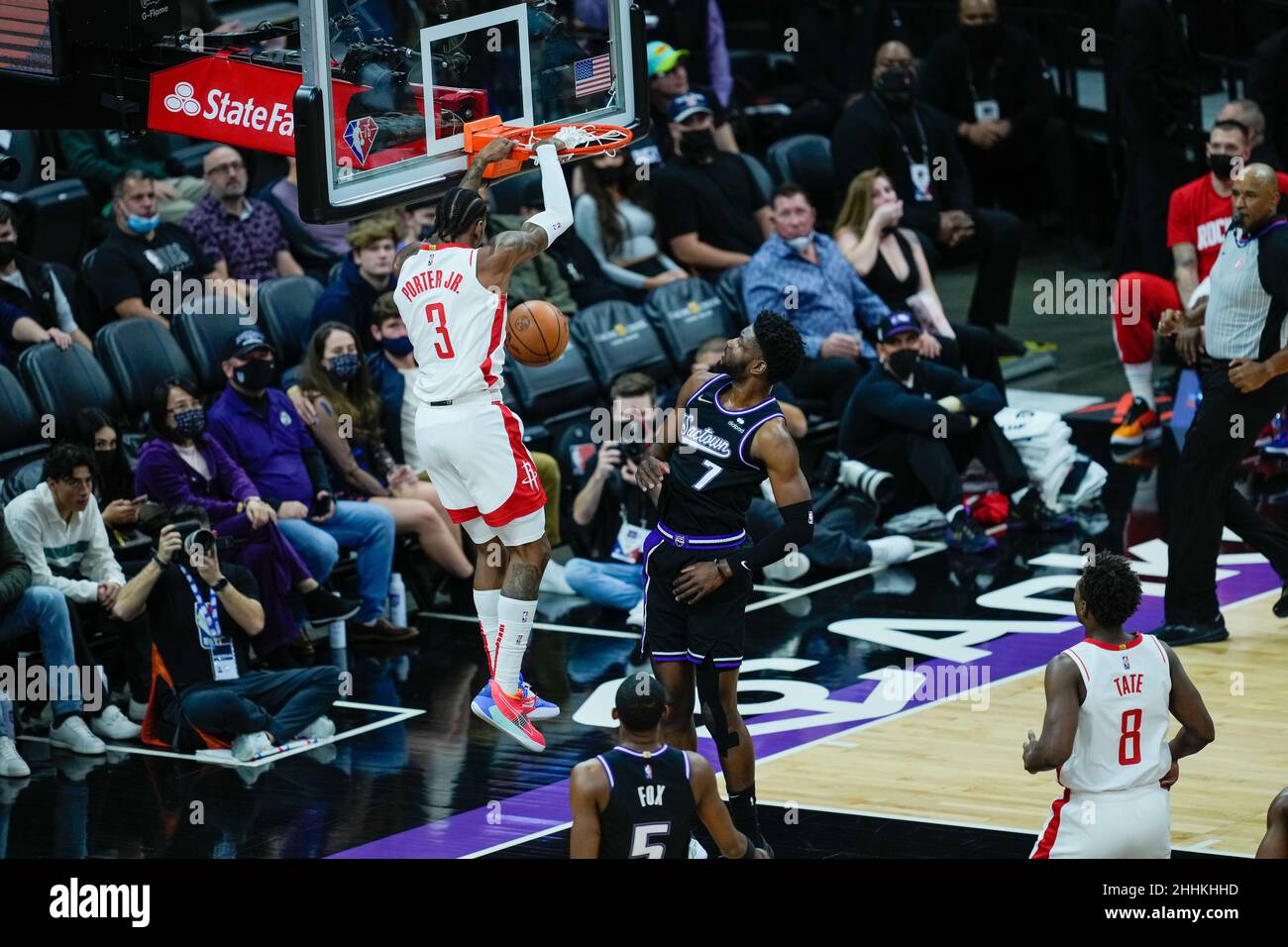 Houston Rockets Guard Kevin porter Jr (3) dunks le ballon au match NBA entre les Houston Rockets vs Sacarmento Kings le vendredi 14 janvier 2022 au G Banque D'Images