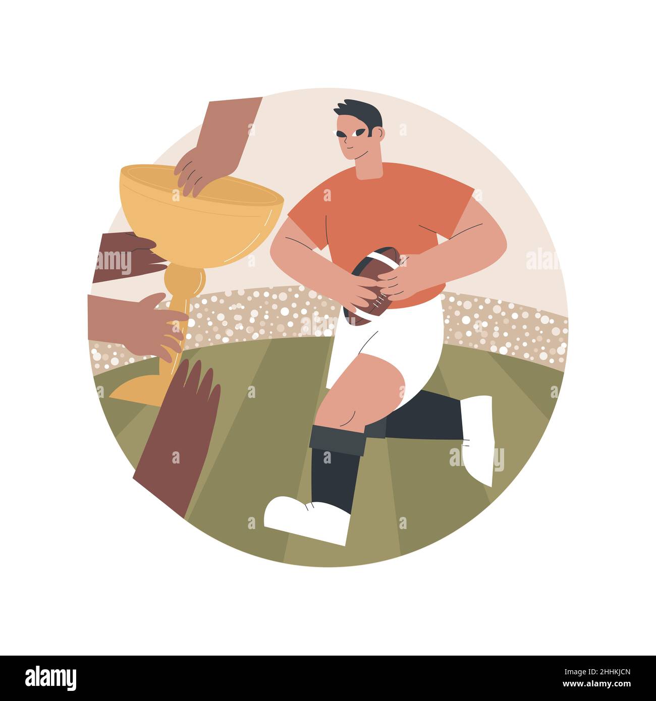 Illustration du vecteur de concept abstrait Rugby.Football américain, joueur professionnel, terrain de jeu, équipement d'entraînement, ballon de match,coupe du monde de la ligue, terrain de gazon, stade métaphore abstraite. Illustration de Vecteur