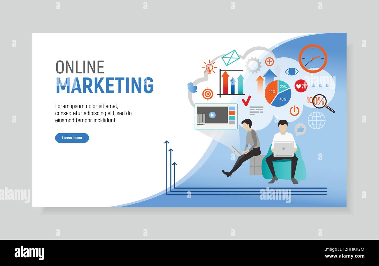 Modèle de site web créatif de la page web pour le marketing en ligne, illustration vectorielle Illustration de Vecteur