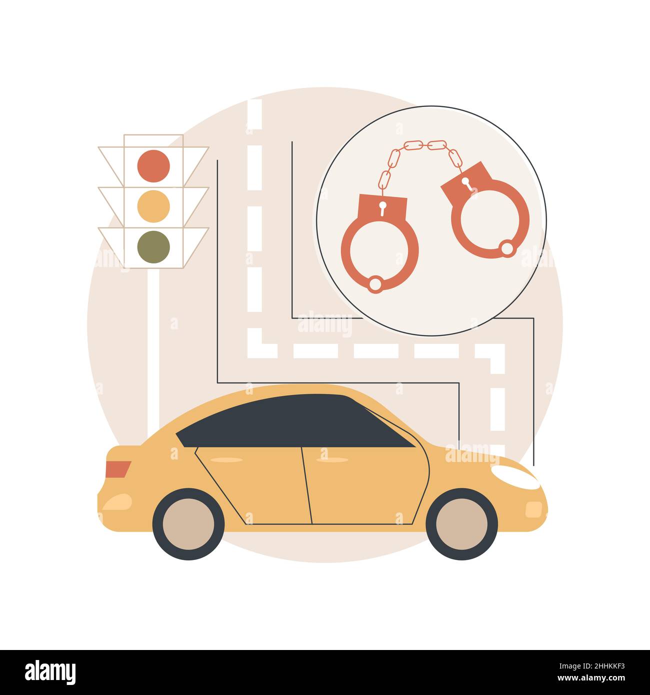 Illustration du vecteur de concept abstrait de criminalité routière.Trafic criminel, crime routier, voiture heurtée et conduite, sous l'influence, conduite imprudente, infraction principale, violation des règles métaphore abstraite. Illustration de Vecteur