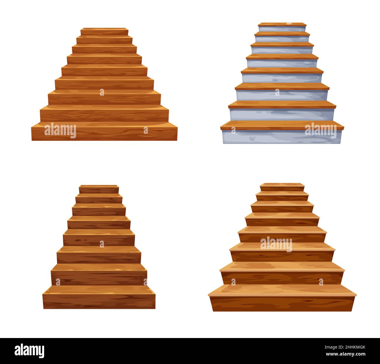 Escalier isolé en bois et en pierre, escalier en bois et escalier.Escaliers modernes sans rambardes, marches décoratives en bois et roc r Illustration de Vecteur