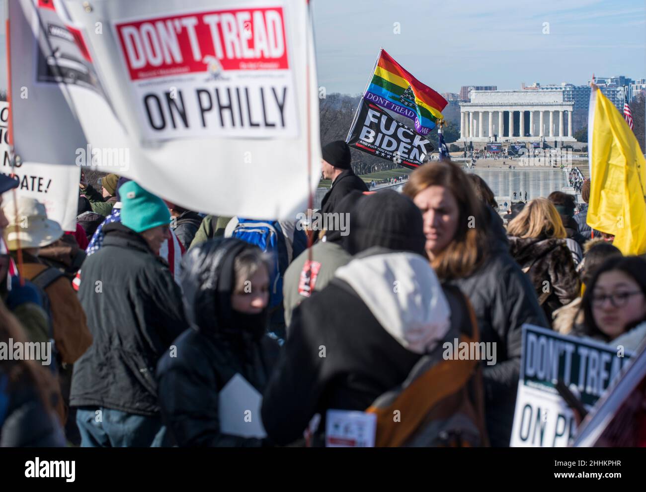 Des manifestants participent à une défaite aux mandats de marche à Washington DC, le 23 janvier 2022, protestant contre les mandats de vaccination de masque et de COVID-19.ÉTATS-UNIS. Banque D'Images